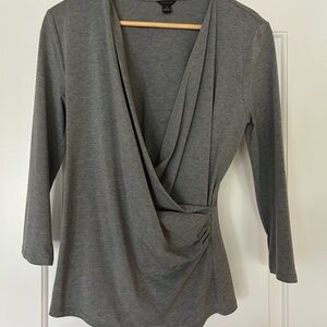 Ann Taylor Charcoal Faux Wrap Top